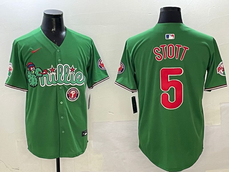 Men Philadelphia Phillies #5 Stott Green Three generations Joint Name Game 2025 Nike MLB Jersey style 6